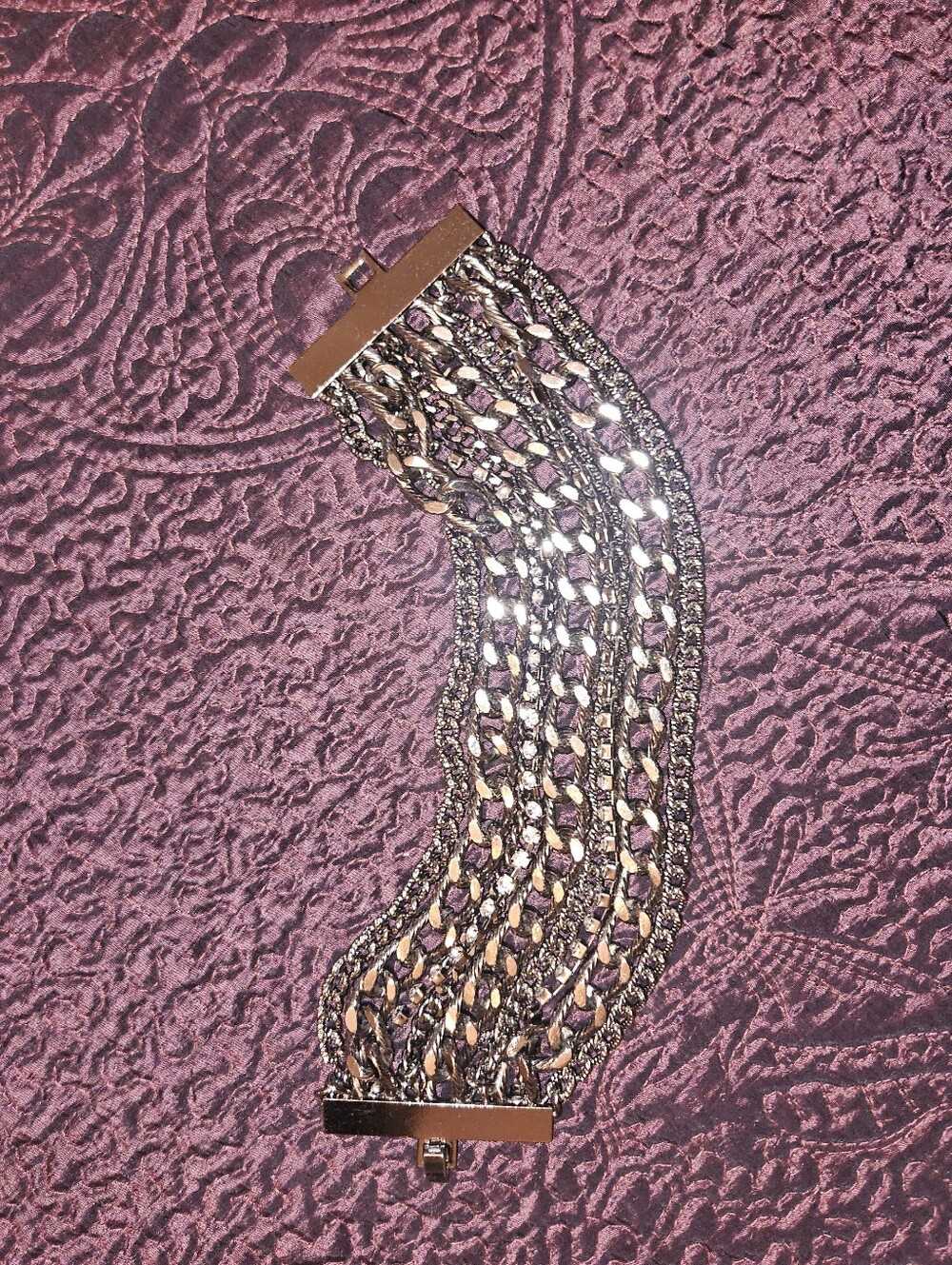 Silver-tone Multi-Row Metallic Chainmail Bracelet